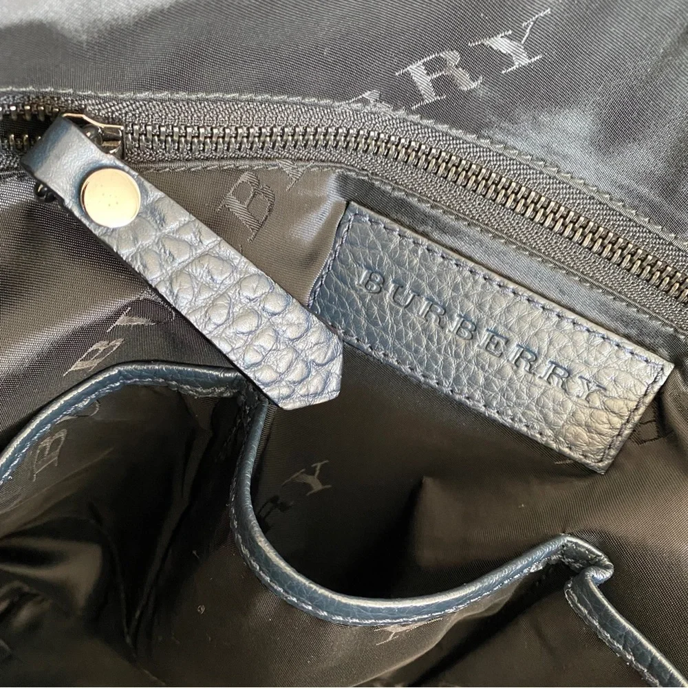 Burberry navy leather laptop bag